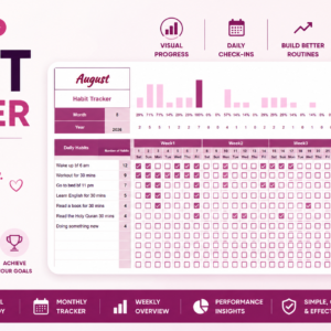 Aesthetic Habit Tracker 2026 – Monthly Performance & Productivity Planner (Excel/Google Sheets)